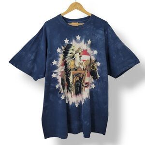 Vintage Y2K 2002 The Mountain Native American Man Blue Tie Dye T-Shirt Size XXXL